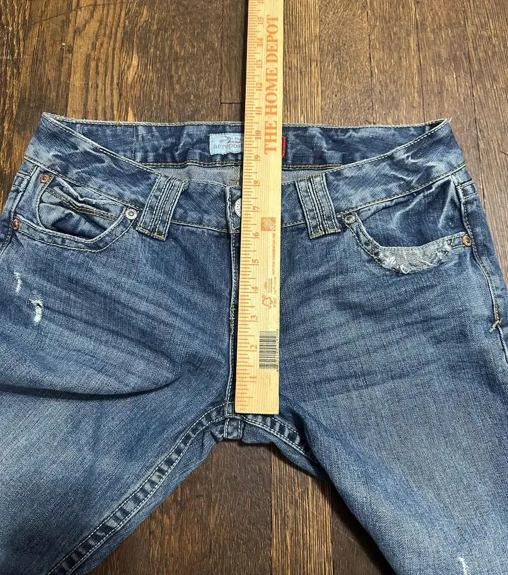 Y2K 90’s Aeropostale Chelsea Skinny Bootcut Distressed Denim Jeans Low Rise 9/10